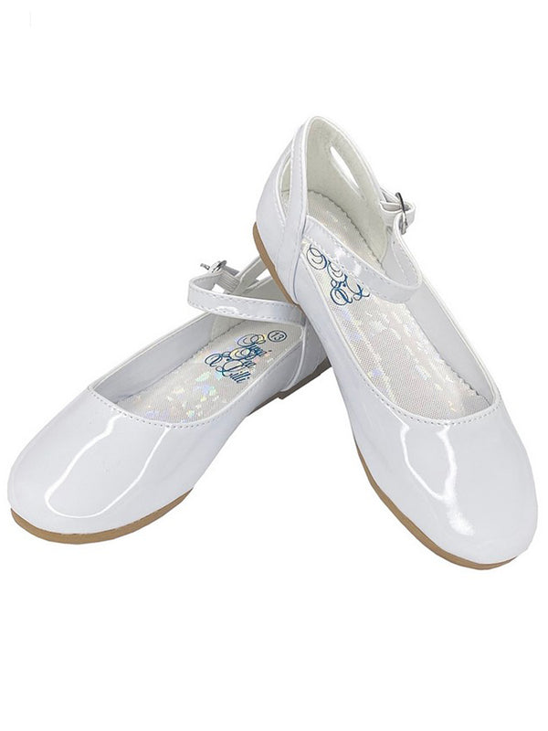 Lito Girls White Patent Ankle Strap Elsa Flat Dress Shoes 9 Toddler-5 Kids - SophiasStyle.com